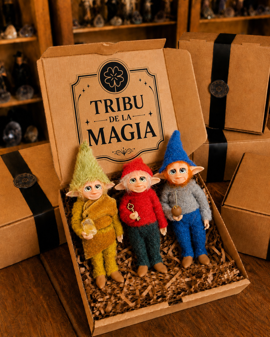 Tribe of Magic — Matheo · Yrvin · Compañero — pieza artística de un guardián, hecha a mano por Duendes del Uruguay.