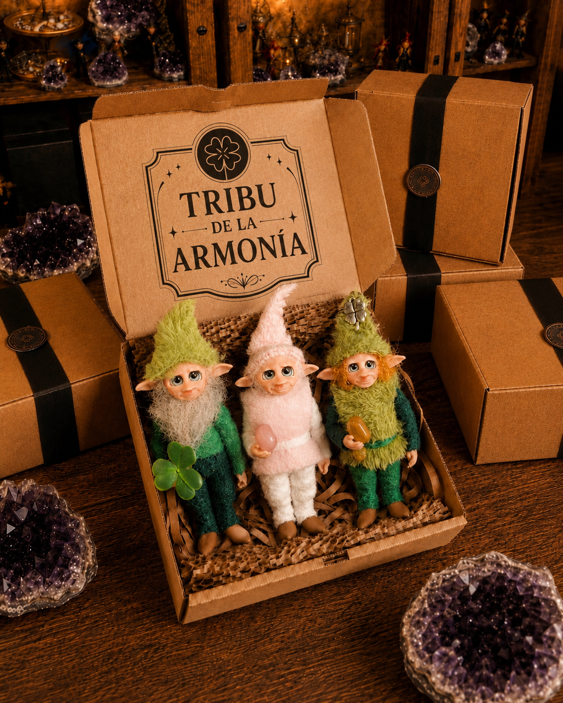 Tribe of Harmony — Sanación · Leo · Trevor — pieza artística de un guardián, hecha a mano por Duendes del Uruguay.