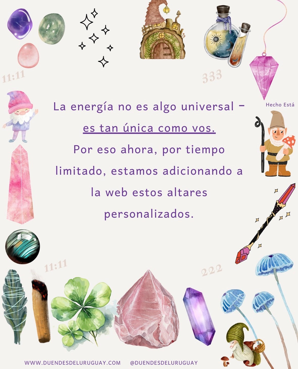 Tarjeta promocional ilustrada que presenta altares personalizados.