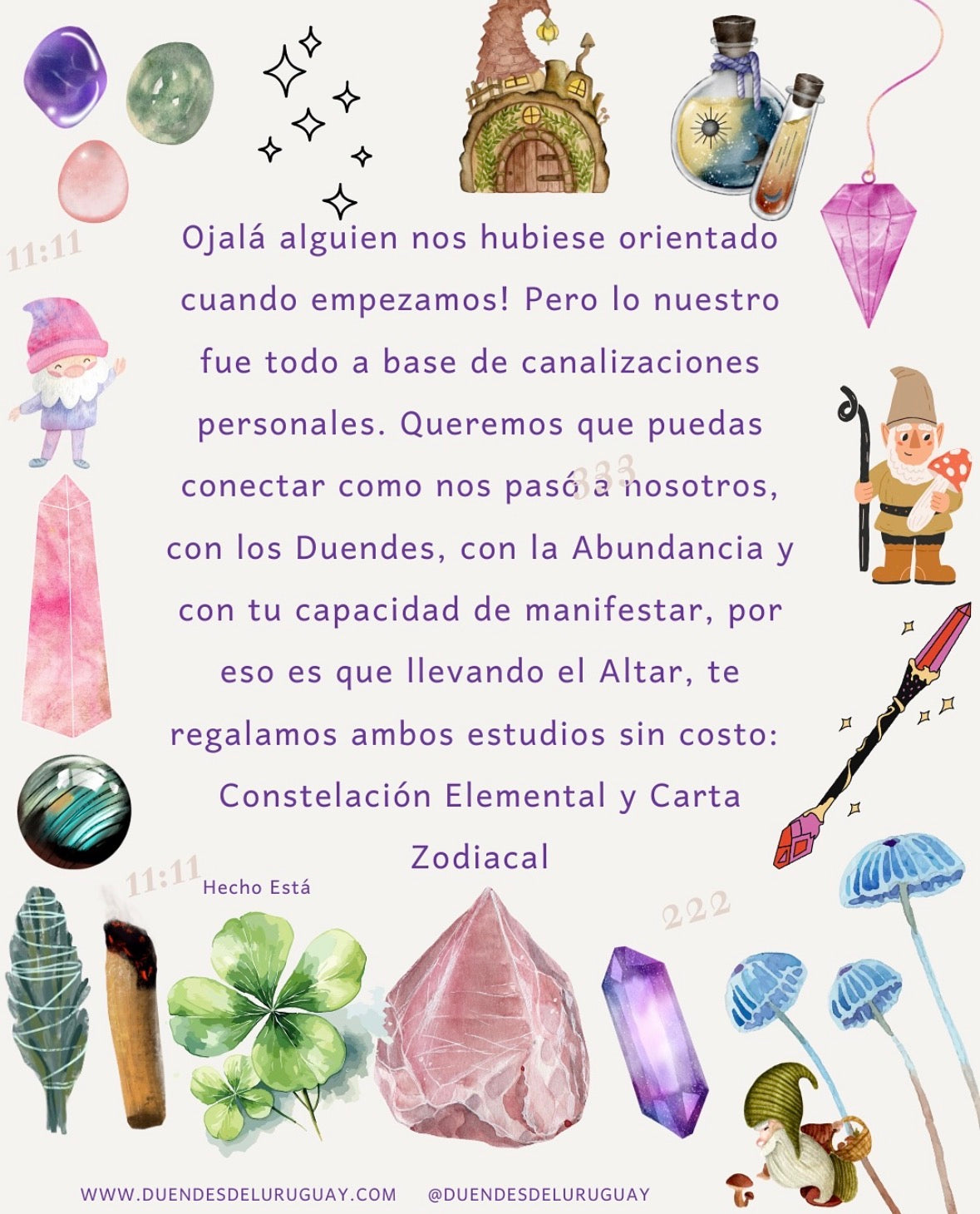 Tarjeta ilustrada del altar que menciona Constelación Elemental y Carta Zodiacal.