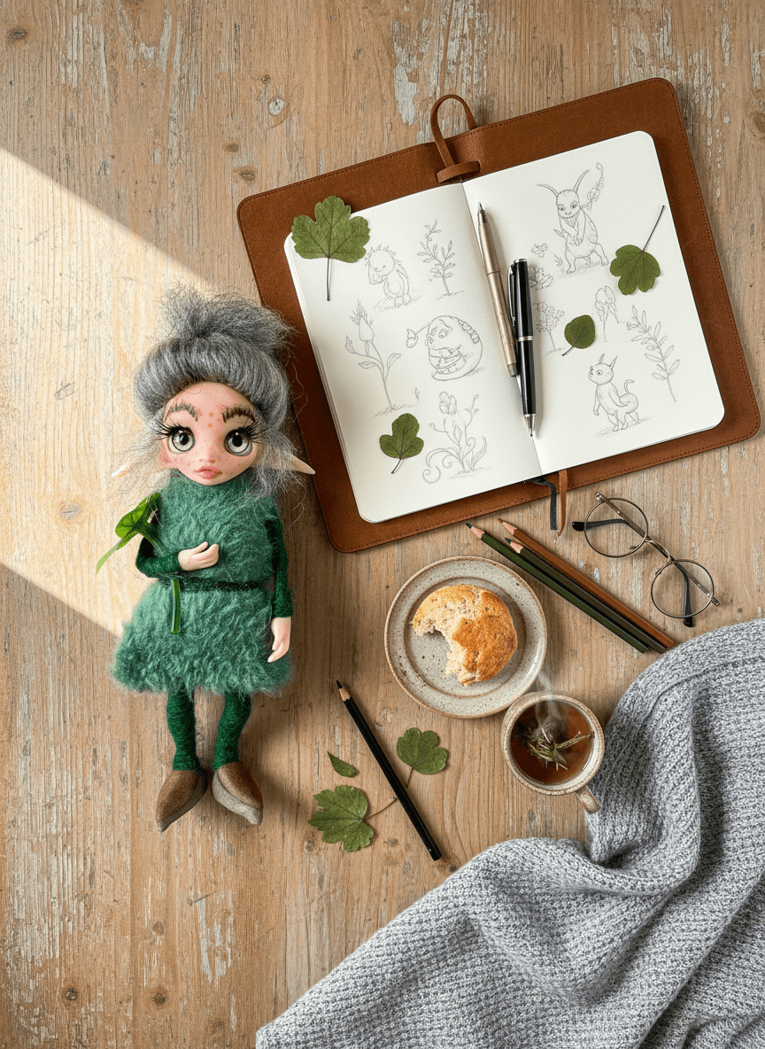 Susana - Pixie — pieza artística de un guardián de abundancia y dinero, hecha a mano por Duendes del Uruguay, vista 5.