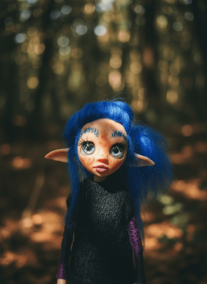 Violeta - Pixie, a handmade protection guardian art piece by Duendes del Uruguay