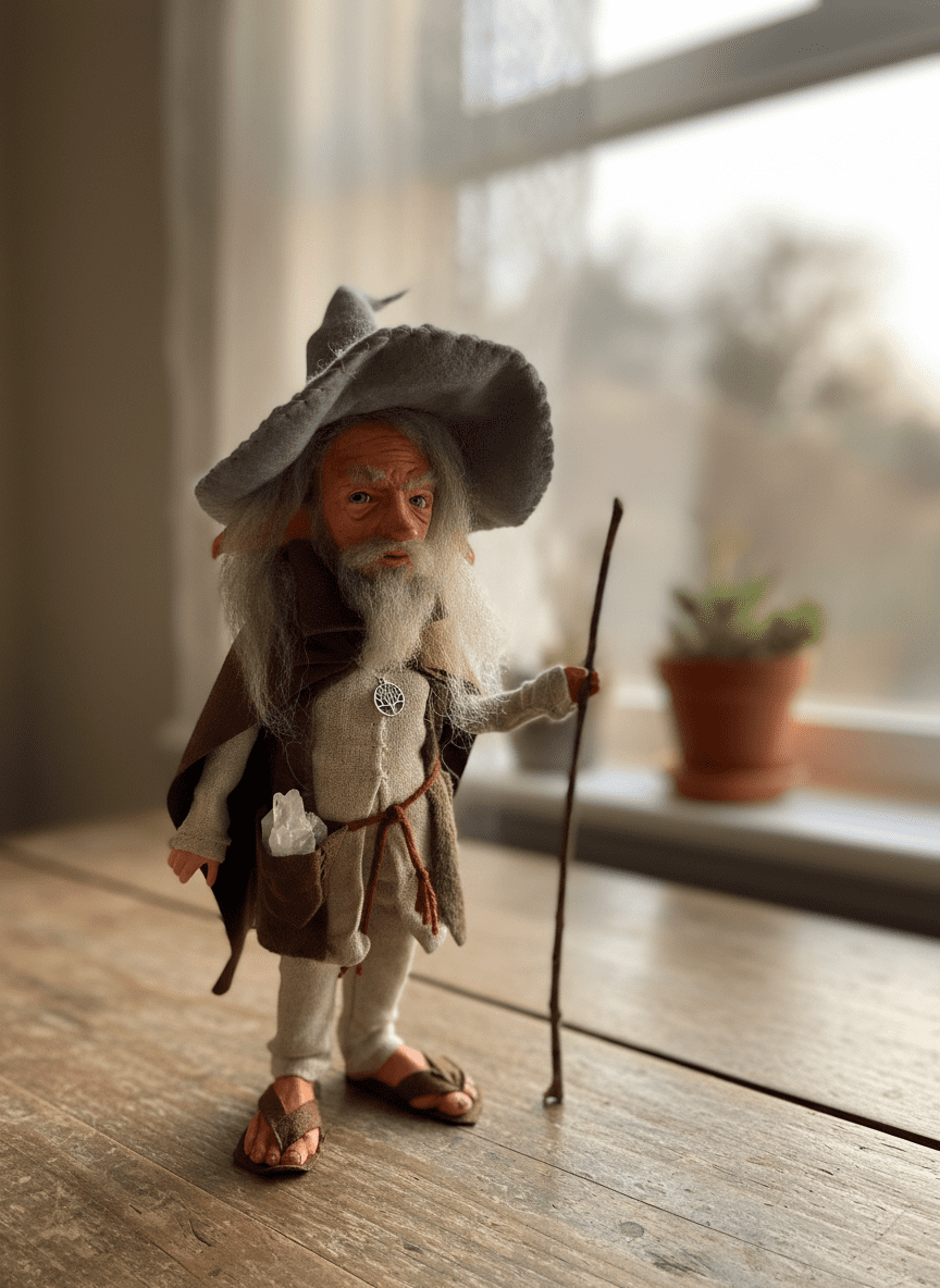 Greg — handmade wisdom guardian art piece by Duendes del Uruguay, view 3