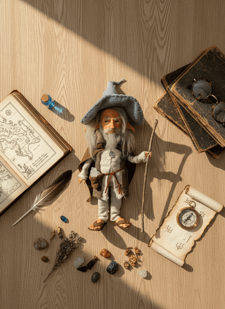 Greg — handmade wisdom guardian art piece by Duendes del Uruguay, view 2