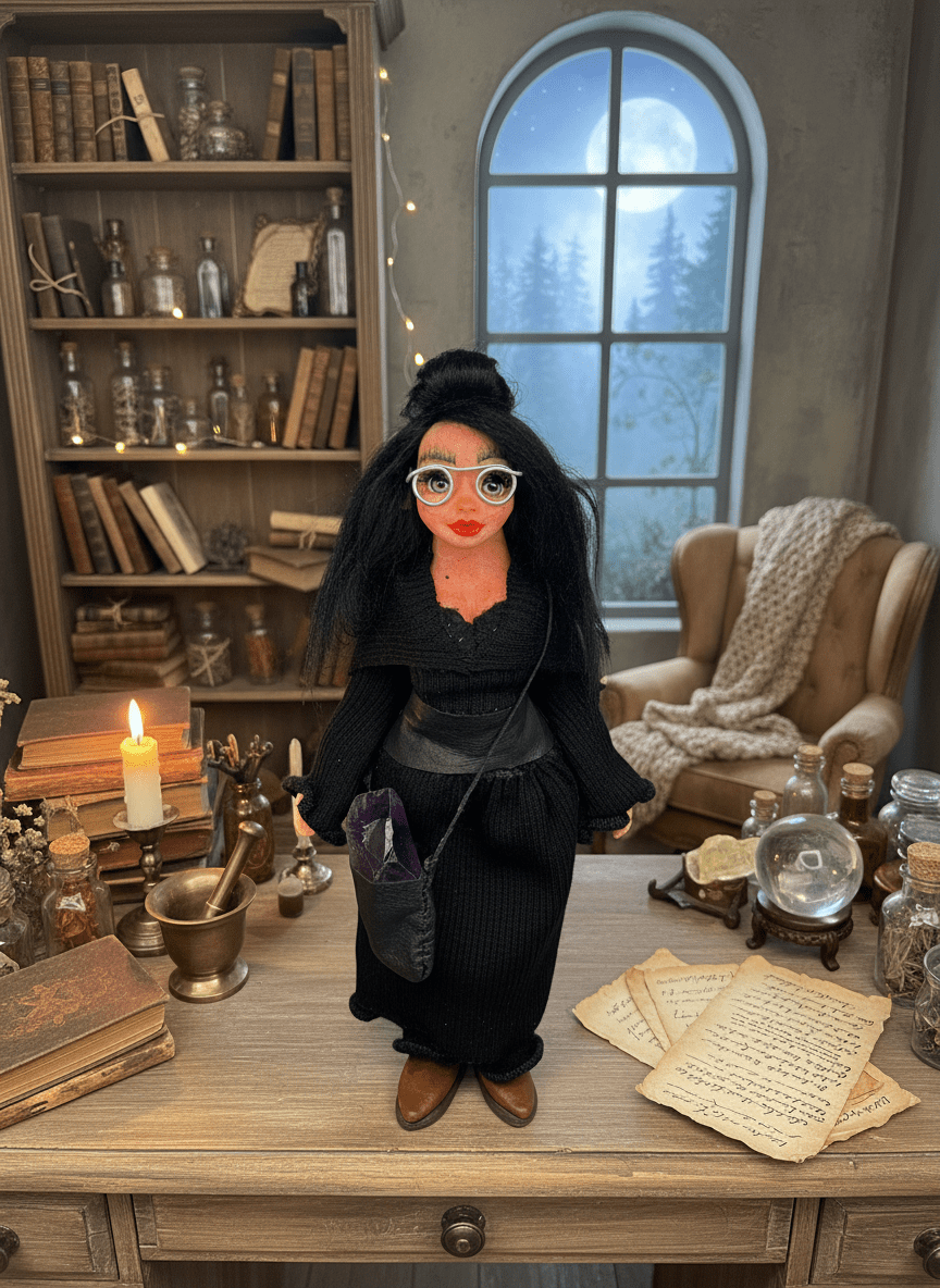Rachel — handmade wisdom guardian art piece by Duendes del Uruguay, view 3