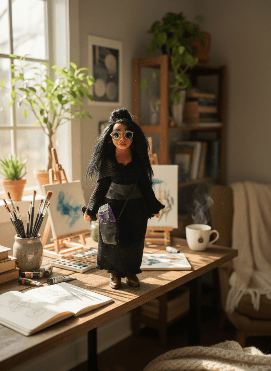 Rachel — handmade wisdom guardian art piece by Duendes del Uruguay, view 6