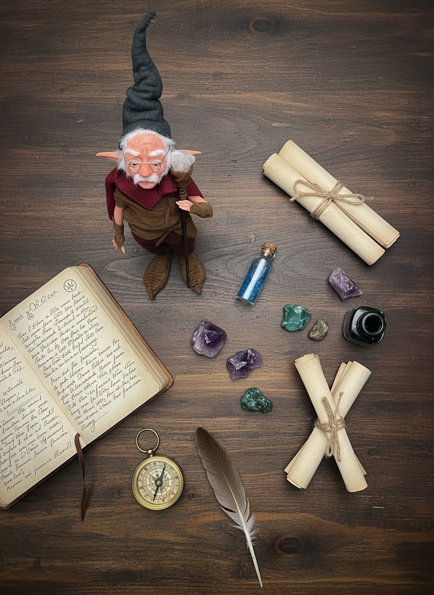 Bastian - Mid-Size — handmade wisdom guardian art piece by Duendes del Uruguay, view 5