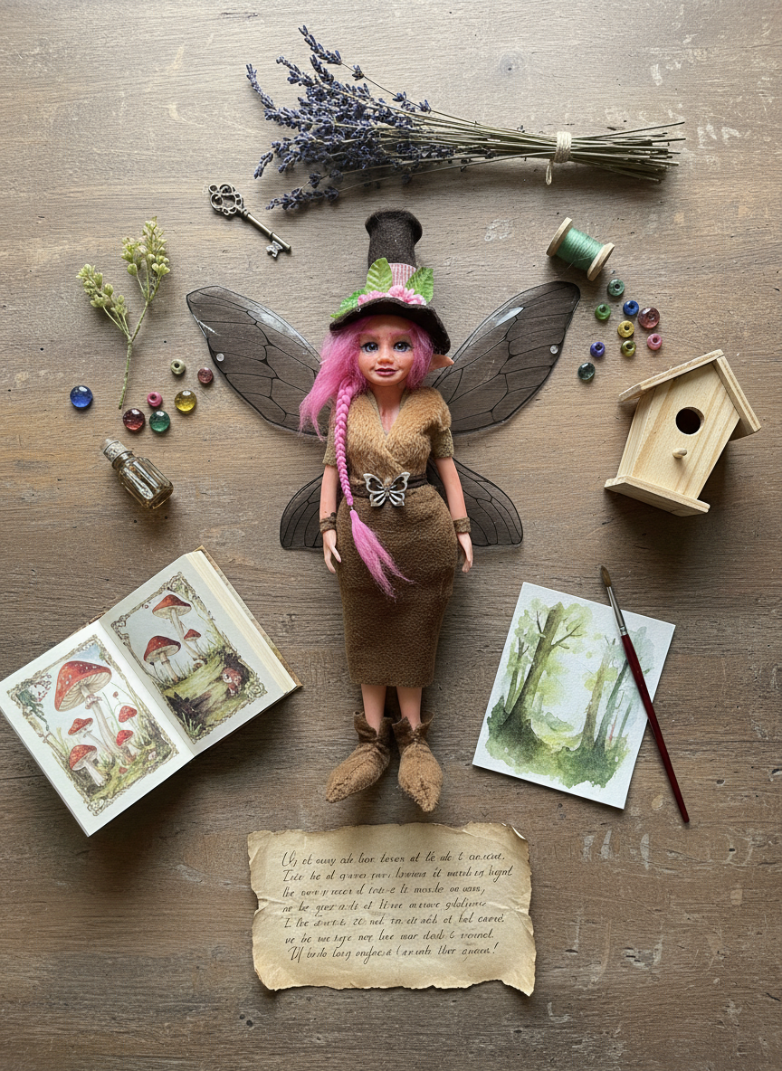 Elowen el Hada — handmade love and heart guardian art piece by Duendes del Uruguay, view 9