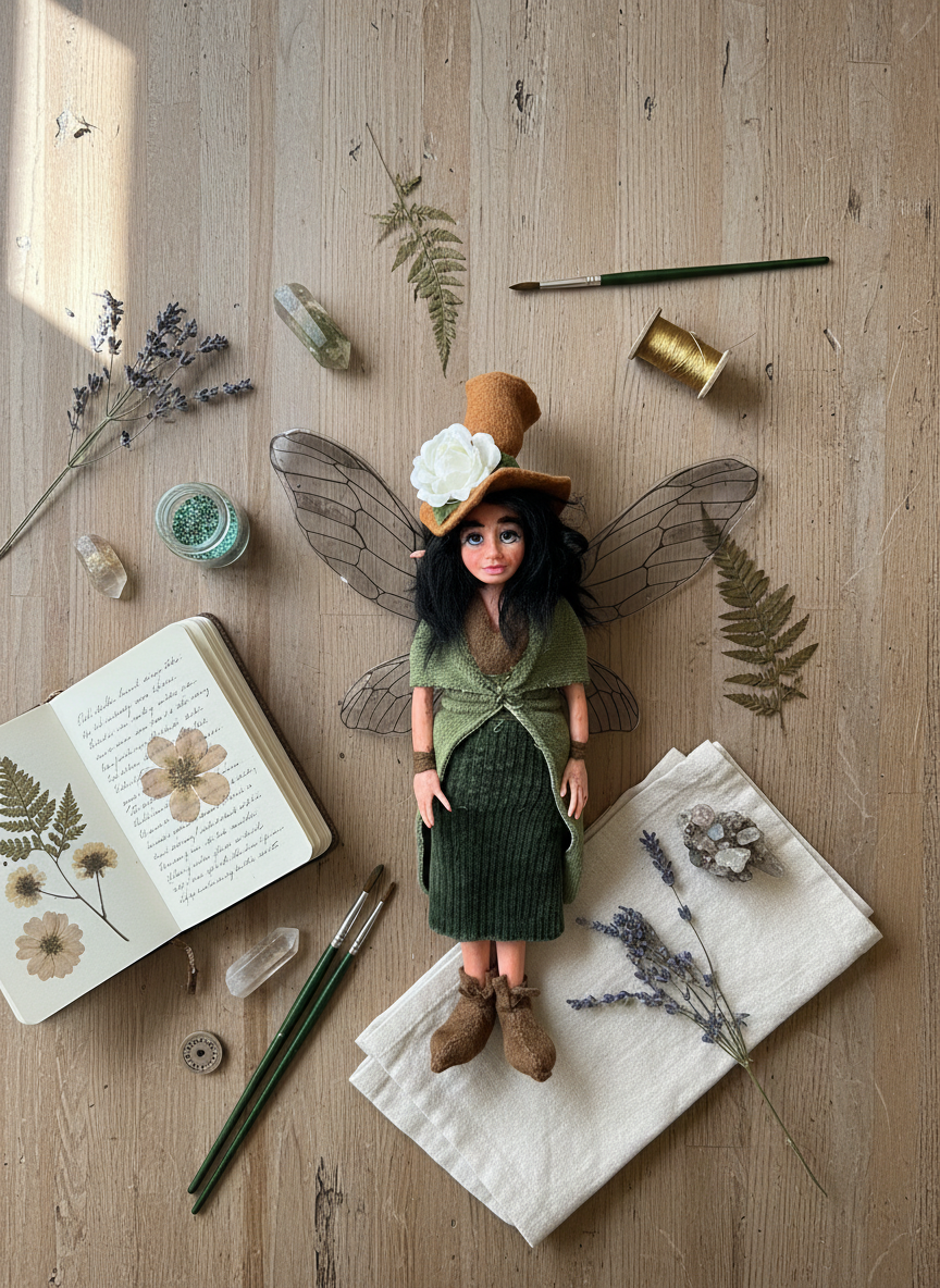 Elara - Fairy — handmade anxiety and mental health guardian art piece by Duendes del Uruguay, view 7