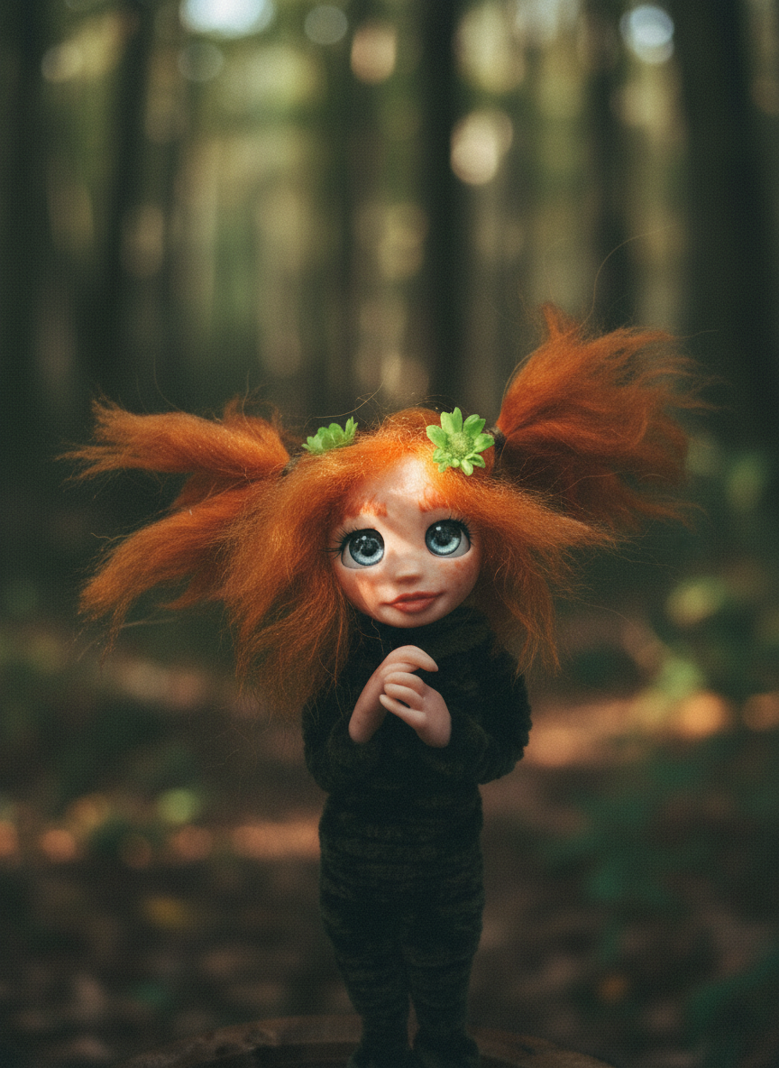 Zoé - Pixie, a handmade luck guardian art piece by Duendes del Uruguay