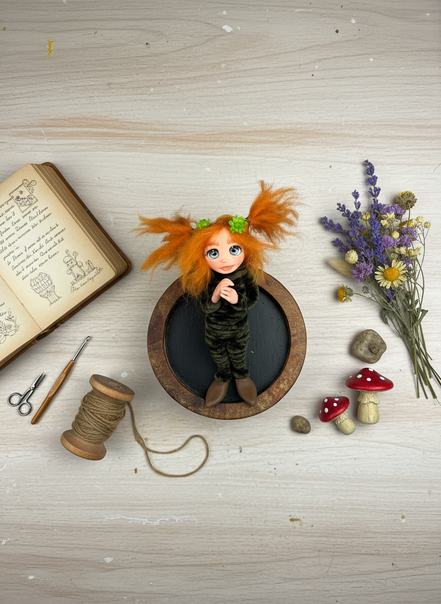 Zoé - Pixie — handmade luck guardian art piece by Duendes del Uruguay, view 3