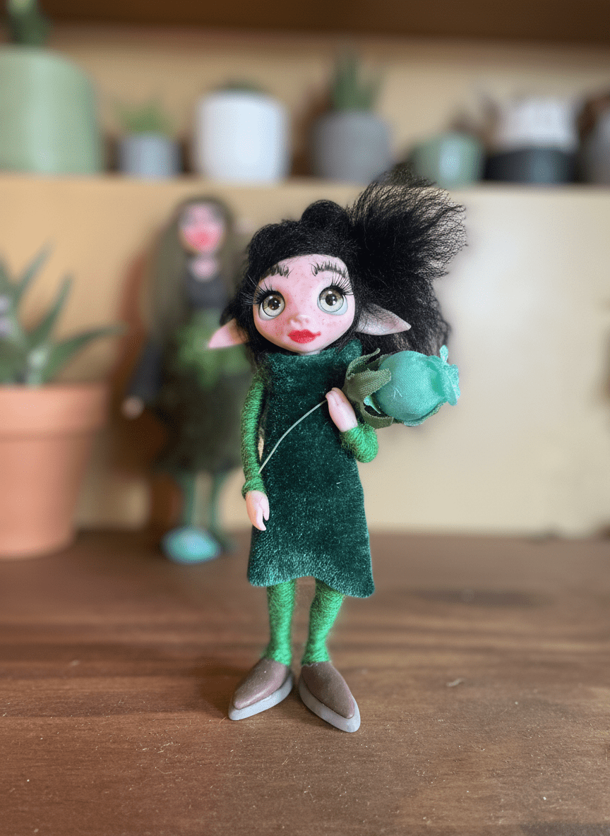 Salvia - Pixie — handmade anxiety and mental health guardian art piece by Duendes del Uruguay, view 6
