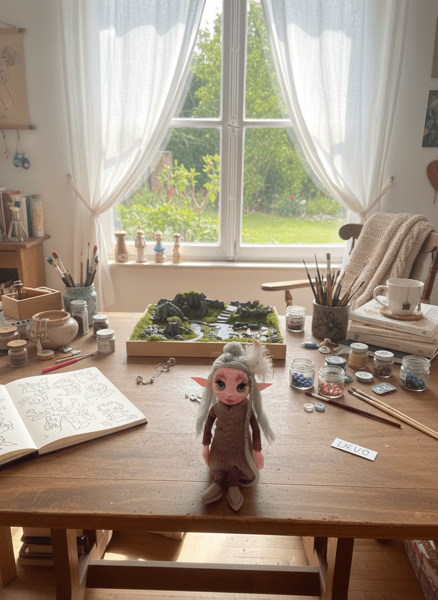 Canela - Pixie — handmade love and heart guardian art piece by Duendes del Uruguay, view 3