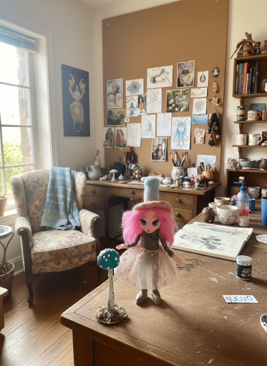 Rosa - Pixie — handmade love and heart guardian art piece by Duendes del Uruguay, view 7