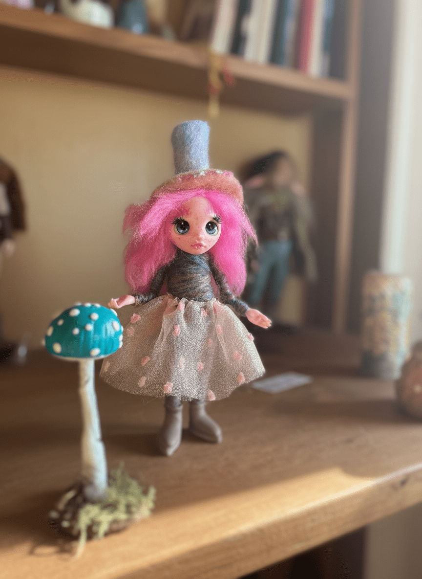 Rosa - Pixie — handmade love and heart guardian art piece by Duendes del Uruguay, view 5