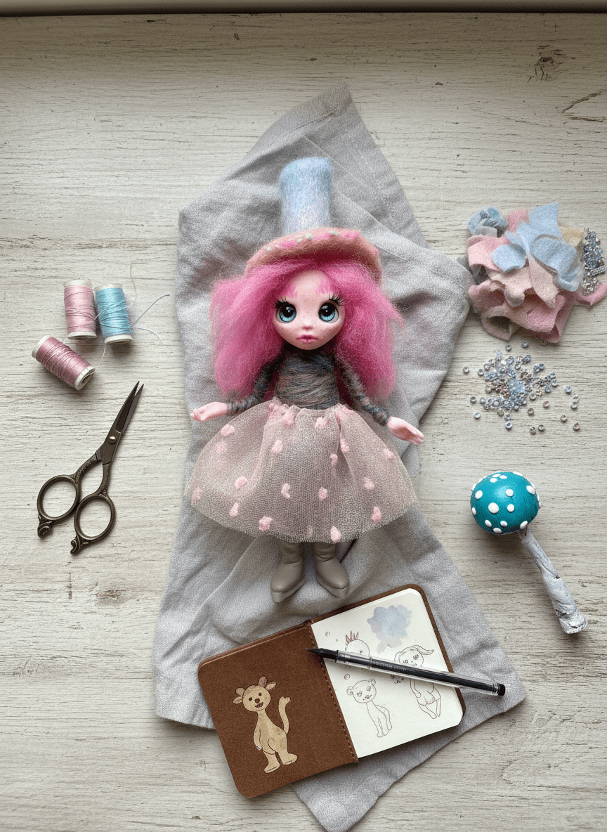 Rosa - Pixie — handmade love and heart guardian art piece by Duendes del Uruguay, view 6
