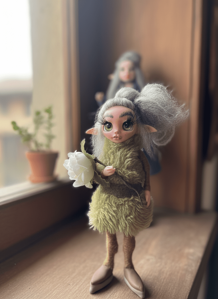 Flor - Pixie — pieza artística de un guardián de abundancia y dinero, hecha a mano por Duendes del Uruguay, vista 6.