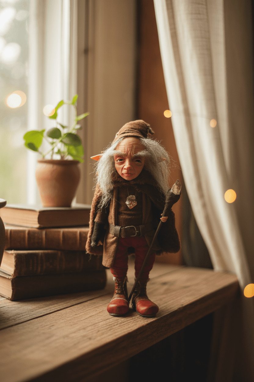 Teo — handmade wisdom guardian art piece by Duendes del Uruguay, view 8