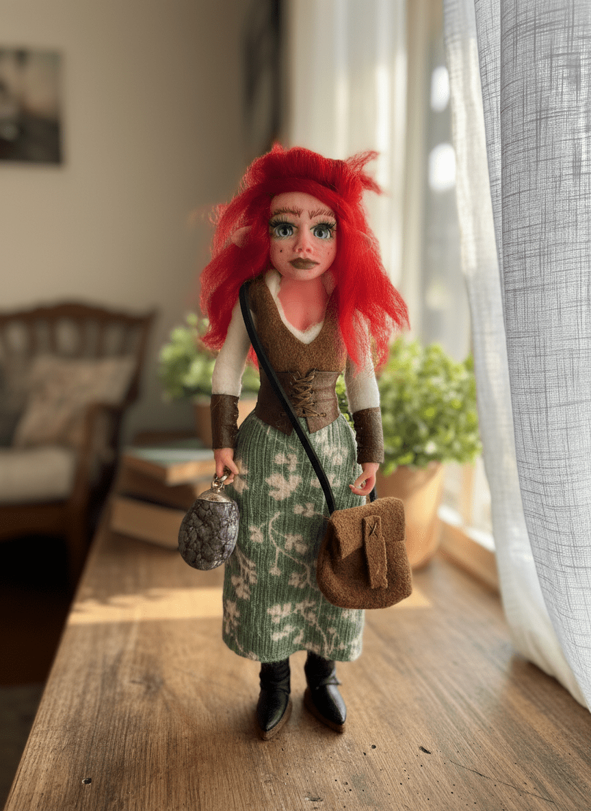 Juliette — handmade wisdom guardian art piece by Duendes del Uruguay, view 5