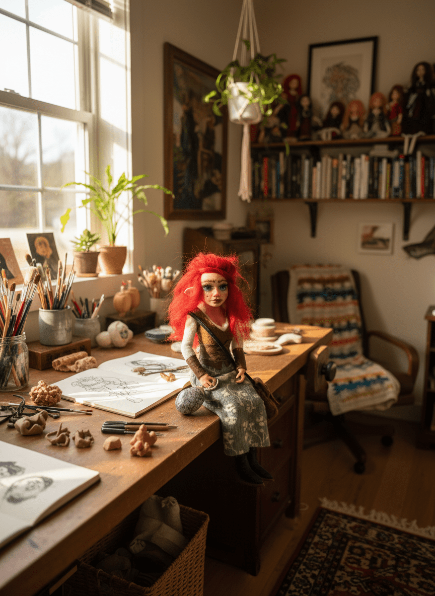 Juliette — handmade wisdom guardian art piece by Duendes del Uruguay, view 7