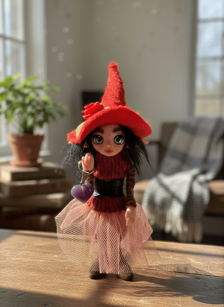 Zahira - Pixie — handmade love and heart guardian art piece by Duendes del Uruguay, view 6