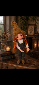 Elarune handmade Pixie in a warm botanical room with books and lantern light