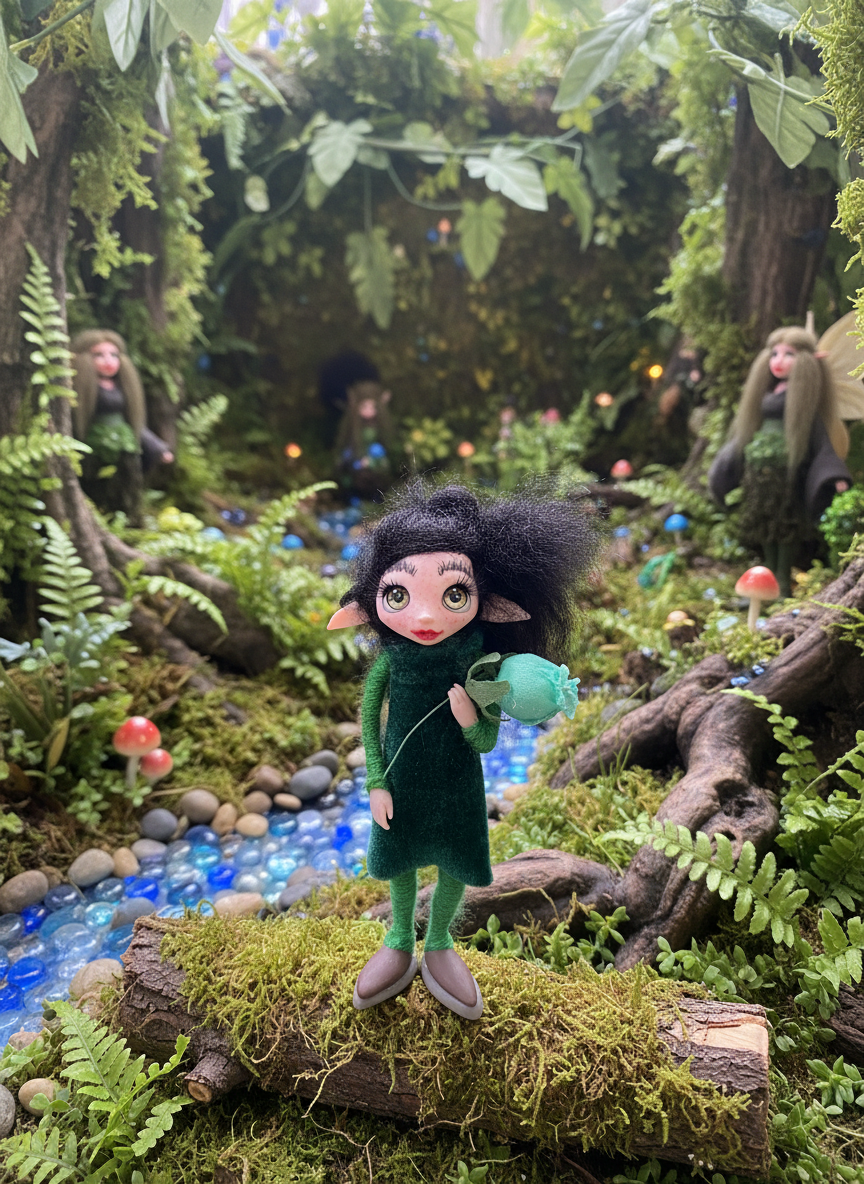 Salvia - Pixie — handmade anxiety and mental health guardian art piece by Duendes del Uruguay, view 4