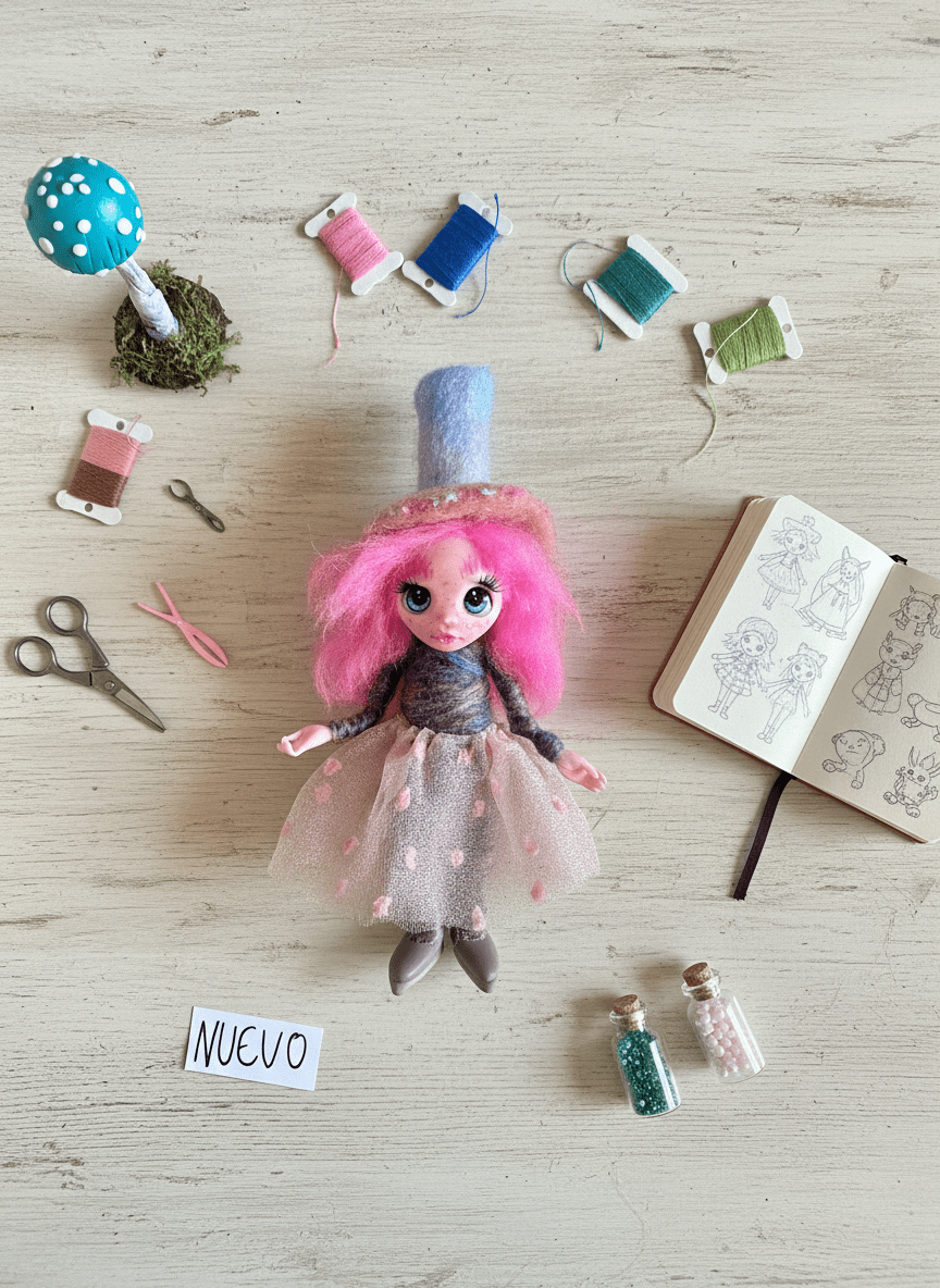 Rosa - Pixie — handmade love and heart guardian art piece by Duendes del Uruguay, view 4
