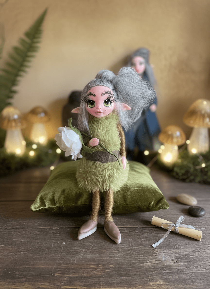Flor - Pixie — pieza artística de un guardián de abundancia y dinero, hecha a mano por Duendes del Uruguay, vista 2.
