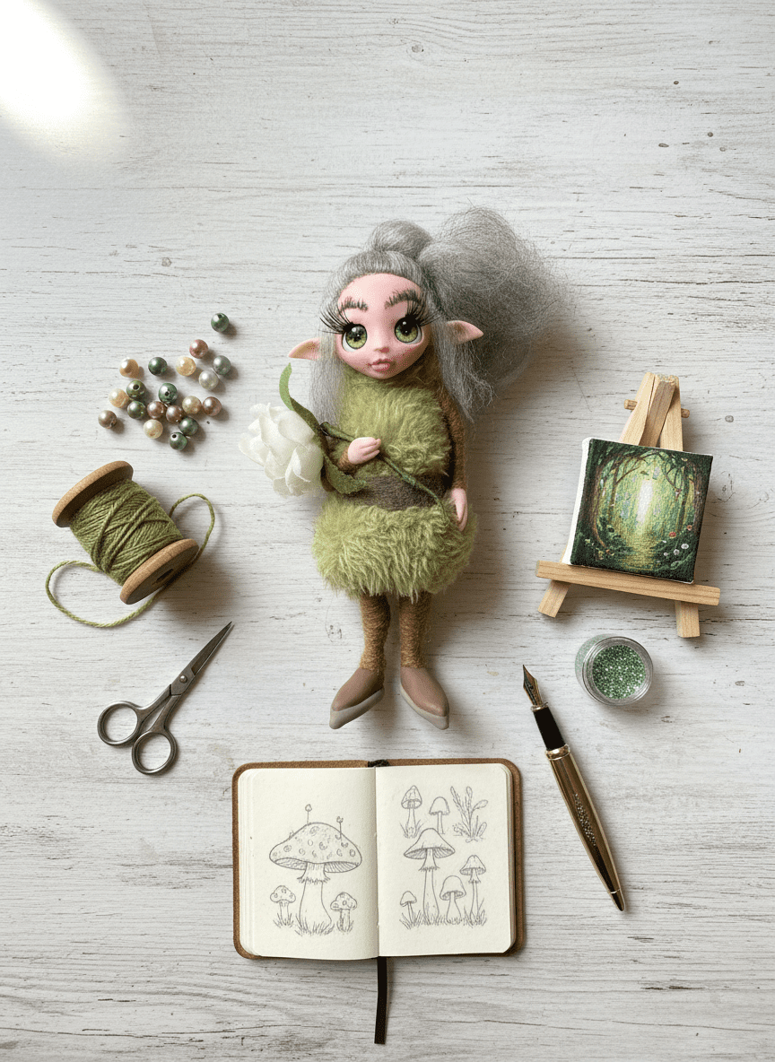 Flor - Pixie — pieza artística de un guardián de abundancia y dinero, hecha a mano por Duendes del Uruguay, vista 3.