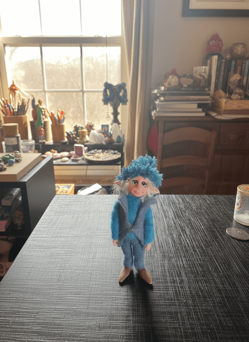 Dani — handmade anxiety and mental health guardian art piece by Duendes del Uruguay, view 3