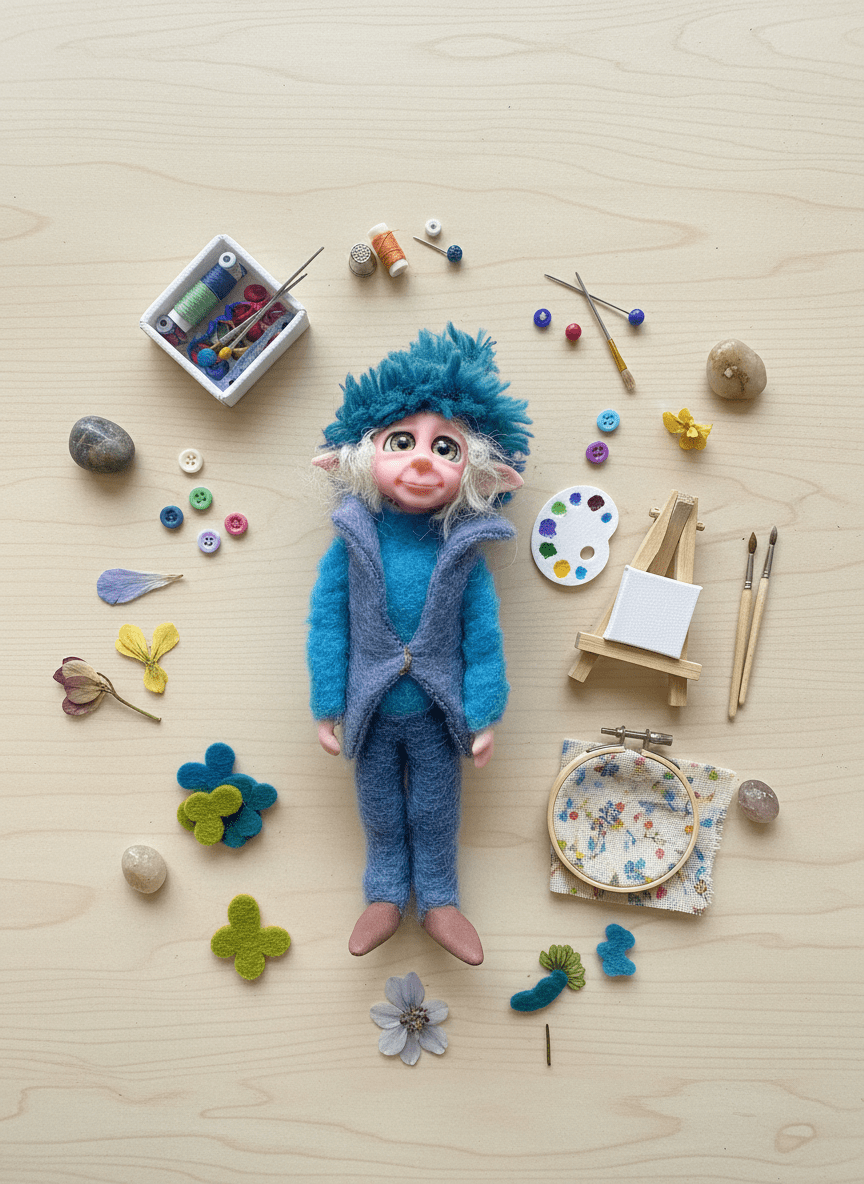 Dani — handmade anxiety and mental health guardian art piece by Duendes del Uruguay, view 2