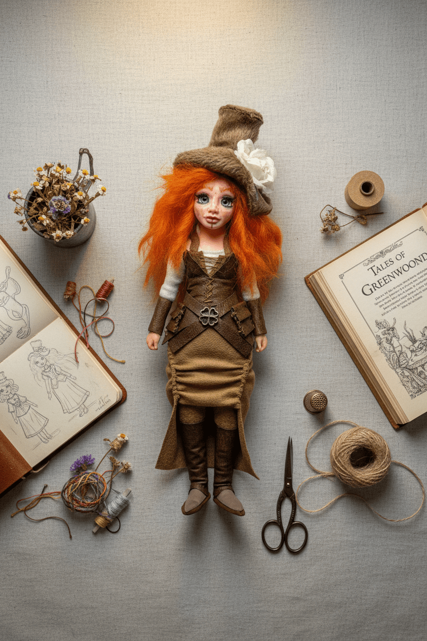 Ruth — handmade self-esteem and empowerment guardian art piece by Duendes del Uruguay, view 2