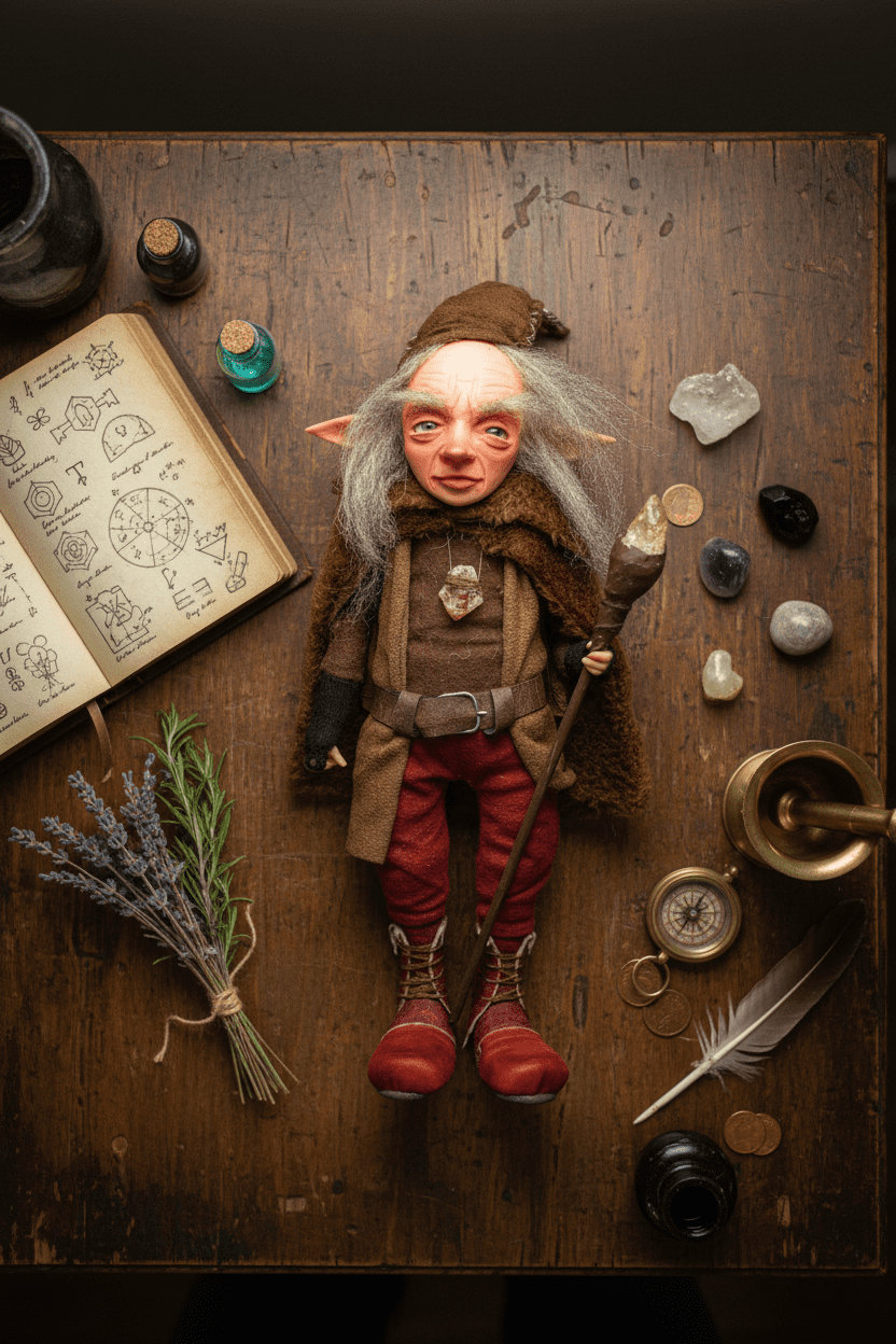 Teo — handmade wisdom guardian art piece by Duendes del Uruguay, view 3