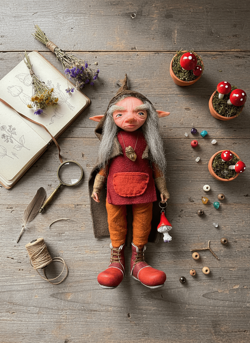 Neil — handmade abundance and money guardian art piece by Duendes del Uruguay, view 4