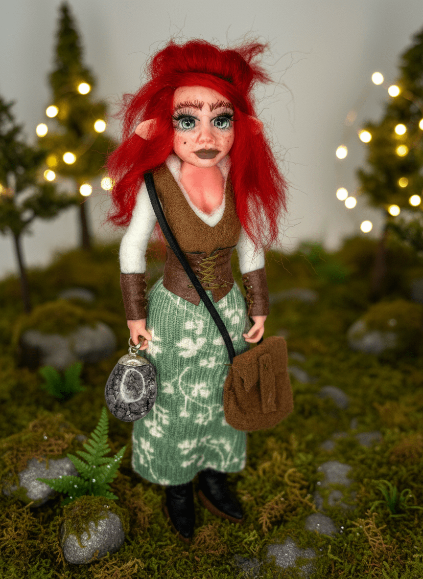 Juliette — handmade wisdom guardian art piece by Duendes del Uruguay, view 2