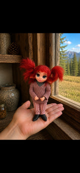 Ruvella, Pixie of the Brave Bud, handmade Pixie shown in hand for scale
