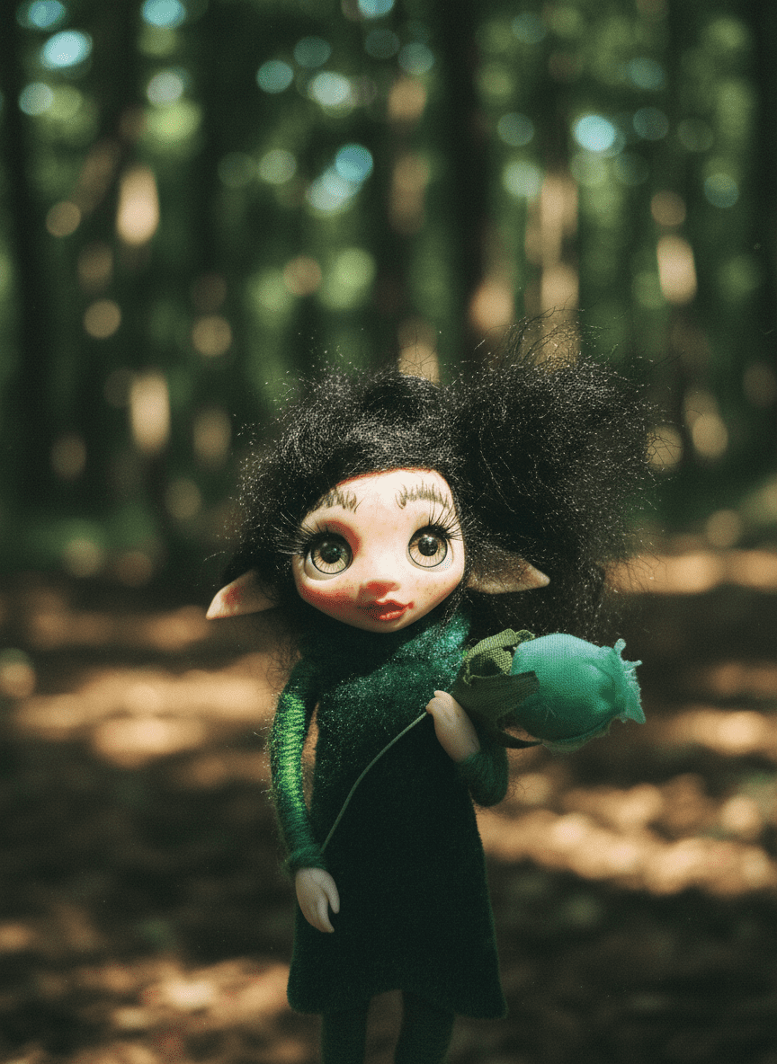 Salvia - Pixie, a handmade anxiety and mental health guardian art piece by Duendes del Uruguay