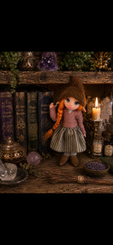 Velmira handmade Pixie among ancient books, crystals and lavender